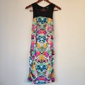 Nicole Miller Midi Sleveless Dress Sz 6 Floral Multicolor,Zip,Rufle Edge,Classic